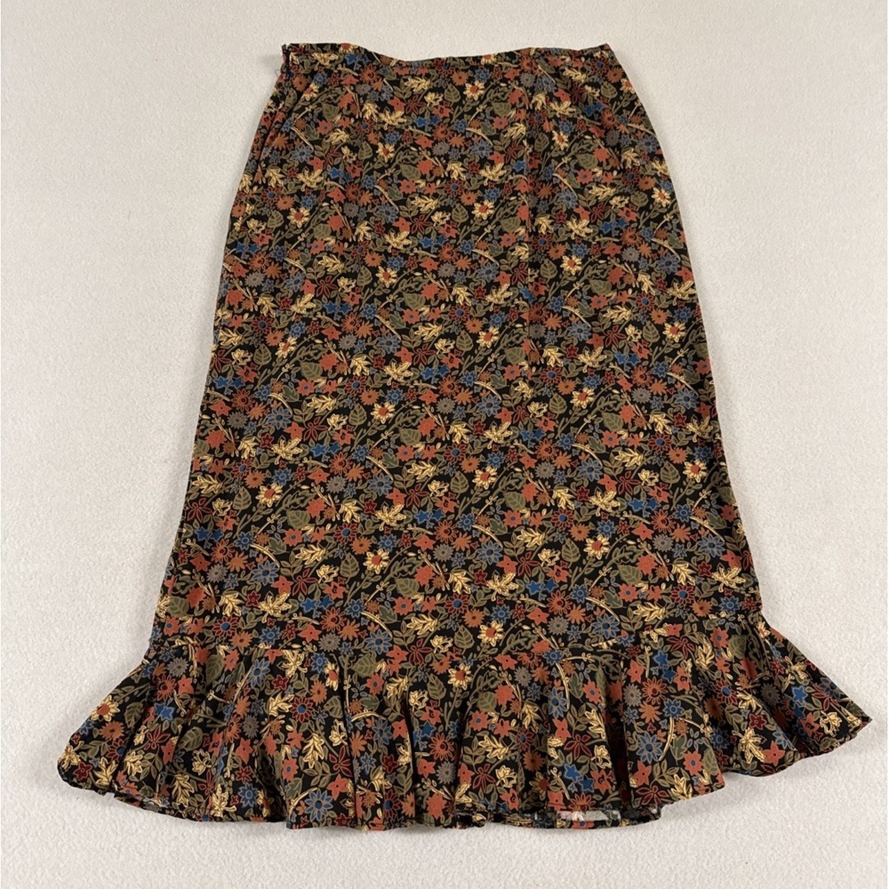 Womens Ditsy Floral Y2K Midi Skirt Sz 4 Whimsical Garden Cottage Rayon Flutter - Picture 2 of 10